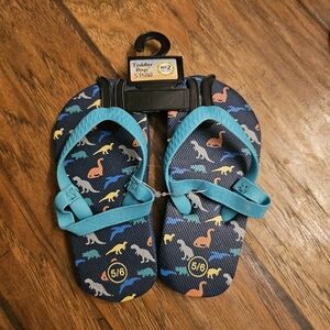 Dinosaur Print Kids Flip Flops - Blue
